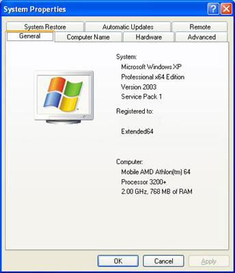 Свойства системы Windows XP Pro 64-bit