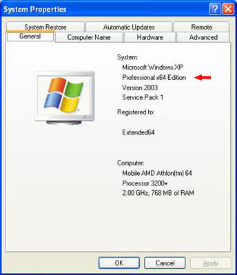 Свойства системы Windows XP Pro 64-bit